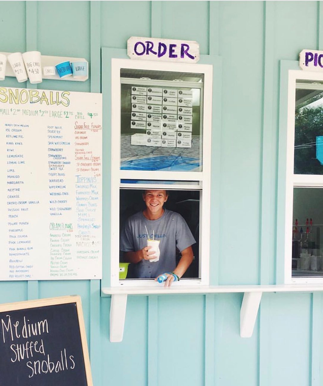 North Shore Ice Co. ice cream and snoball stand order window in Mandeville Louisiana